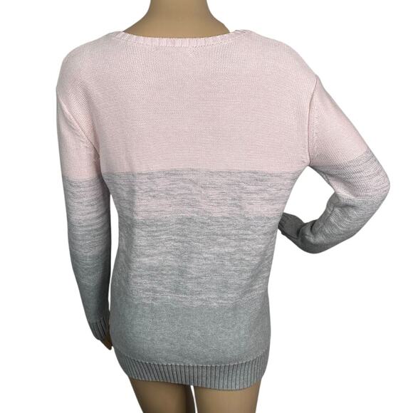 VINCE Pink Gray Ombre Space Dye Degrade Stripe Cotton Cashmere Sweater SZ L - Picture 4 of 6